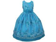 Big Girls Turquoise Organza Embroidery Bow Sash Christmas Dress 8