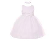 RainKids Baby Girls White Pearl Diamond Accent Tulle Flower Girl Dress 24M