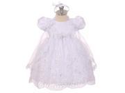 Rainkids Baby Girls White Sequins Embroidered Lace Cape Baptism Dress 18M