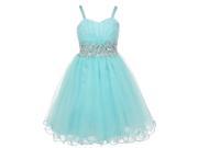 Little Girls Aqua Blue Stone Encrusted Pleated Tulle Party Dress 4