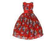Little Girls Red Purple Rose Print Bow Adorned Flower Girl Dress 2T