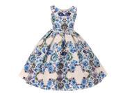 Kids Dream Big Girls Blue Floral Jacqaurd Pearl Trim Occasion Dress 10
