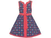 Rare Editions Little Girls Navy Floral Quatrefoil Patterned Dress 3T