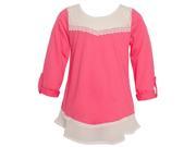 Mini Moca Little Girls Coral Roll Tab Sleeve Lace Panel Peplum Shirt 5 6