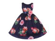 Little Girls Navy Floral Print Corsage Taffeta Flower Girl Dress 2