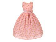 Big Girls Pink Floral Pattern Bow Accent Junior Bridesmaid Dress 10
