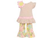 Rare Editions Baby Girls Taupe Stripe Floral Accented 2 Pc Pant Outfit 3M