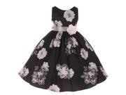Little Girls Black Floral Print Corsage Taffeta Flower Girl Dress 4