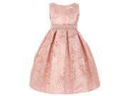 Little Girls Pink Floral Jacquard Pearl Adorned Pleated Flower Girl Dress 2