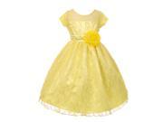 Little Girls Yellow Lace Overlaid Short Sleeved Flower Girl Dress 2T
