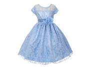 Big Girls Baby Blue Lace Overlaid Short Sleeved Junior Bridesmaid Dress 8