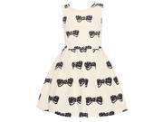 Rare Editions Little Girls Ivory Black Dotted Bow Pattern Dress 6