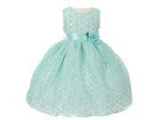 Little Girls Aqua Burn Out Floral Lace Satin Sash Flower Girl Dress 4