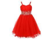 Little Girls Red Stone Encrusted Pleated Tulle Party Dress 4