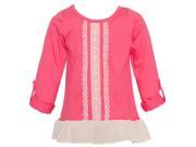 Mini Moca Little Girls Coral Roll Tab Sleeve Lace Placket Peplum Shirt 4