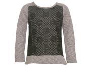 Mini Moca Big Girls Grey Charcoal Floral Lace Long Sleeve Raglan Shirt 14