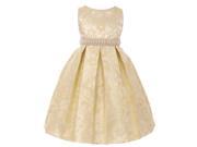 Little Girls Ivory Floral Jacquard Pearl Adorned Pleated Flower Girl Dress 6