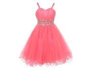 Little Girls Coral Stone Encrusted Pleated Tulle Party Dress 6