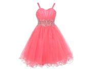 Little Girls Coral Stone Encrusted Pleated Tulle Party Dress 4