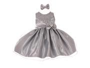 Baby Girls Silver Sequined Top Glitter Bow Headband Flower Girl Dress 24M