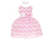 Baby Girls Pink Chevron Stripe Headband Special Occasion Dress 3M