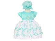 Baby Girls Mint Floral Embroidery Overlay Special Occasion Bonnet Dress 24M