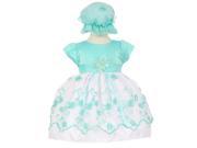 Baby Girls Mint Floral Embroidery Overlay Special Occasion Bonnet Dress 12M