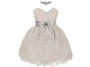 Baby Girls Silver Lace Overlay Flower Sash Special Occasion Dress 12M