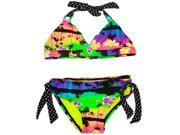 Breaking Waves Little Girls Multi Color Floral Dotted Print 2 Pc Swimsuit 5