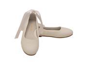 L Amour Big Girls White Leather Removable Satin Strap Flats 4 Kids
