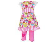 AnnLoren Big Girls Pink Cupcake Striped Heart Dress Legging Outfit 9 10