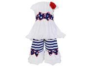 AnnLoren Little Girls White Navy Polka Dot Ruffle Bow Pant Outfit 4 5