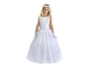 Angels Garment Big Girls White Floral Mesh Adorned Tulle Communion Dress 7
