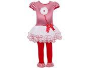 Bonnie Jean Little Girls Red Stripe Floral Ruffle 2 Pc Legging Outfit 3T