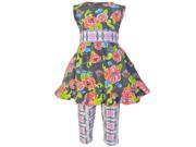 AnnLoren Big Girls Grey Pink Floral Lady Bug Butterfly Dress Pant Set 7 8