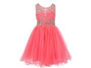 Big Girls Coral Tulle AB Stone Wired Flower Girl Dress 14