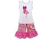 AnnLoren Little Girls White Hot Pink Flamingo 2 Pc Pant Outfit 2T 3T