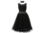 Little Girls Black Lace Mesh Rhinestone Wired Flower Girl Dress 6