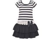 Bonnie Jean Little Girls Navy Scalloped Stripe Bow Tiered Easter Dress 4T