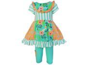 AnnLoren Little Girls Green Stripe Floral Springtime Capri Outfit 4 5