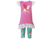 AnnLoren Little Girls Pink Lace Trim Unicorn Print Capri Pant Outfit 2T 3T
