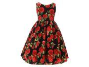 Big Girls Black Red Rose Pattern Stretch Poplin Flower Girl Dress 10