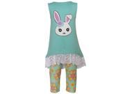 AnnLoren Baby Girls Blue Bunny Lace Trim Floral 2 Pc Pant Outfit 18 24M