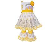 AnnLoren Little Girls Yellow Grey Floral Damask Capri Pant Outfit 4 5
