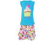 AnnLoren Little Girls Blue Pink Birthday Cupcake Ruffle Pant Outfit 4 5