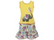 AnnLoren Little Girls Yellow Elephant Print Flared 2 Pc Pant Outfit 2T 3T