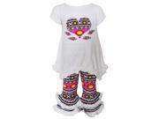 AnnLoren Little Girls White Aztec Heart Detail Ruffle Pant Outfit 4 5