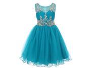Big Girls Teal Tulle AB Stone Wired Flower Girl Dress 8