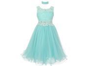 Little Girls Aqua Lace Mesh Rhinestone Wired Flower Girl Dress 6