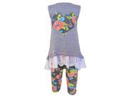 AnnLoren Baby Girls Grey Snail Heart Detail Lace Trim Pant Outfit 18 24M